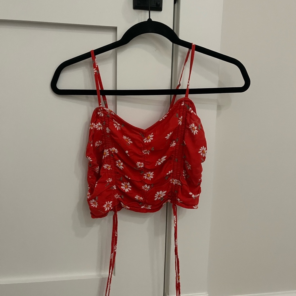 red floral crop top